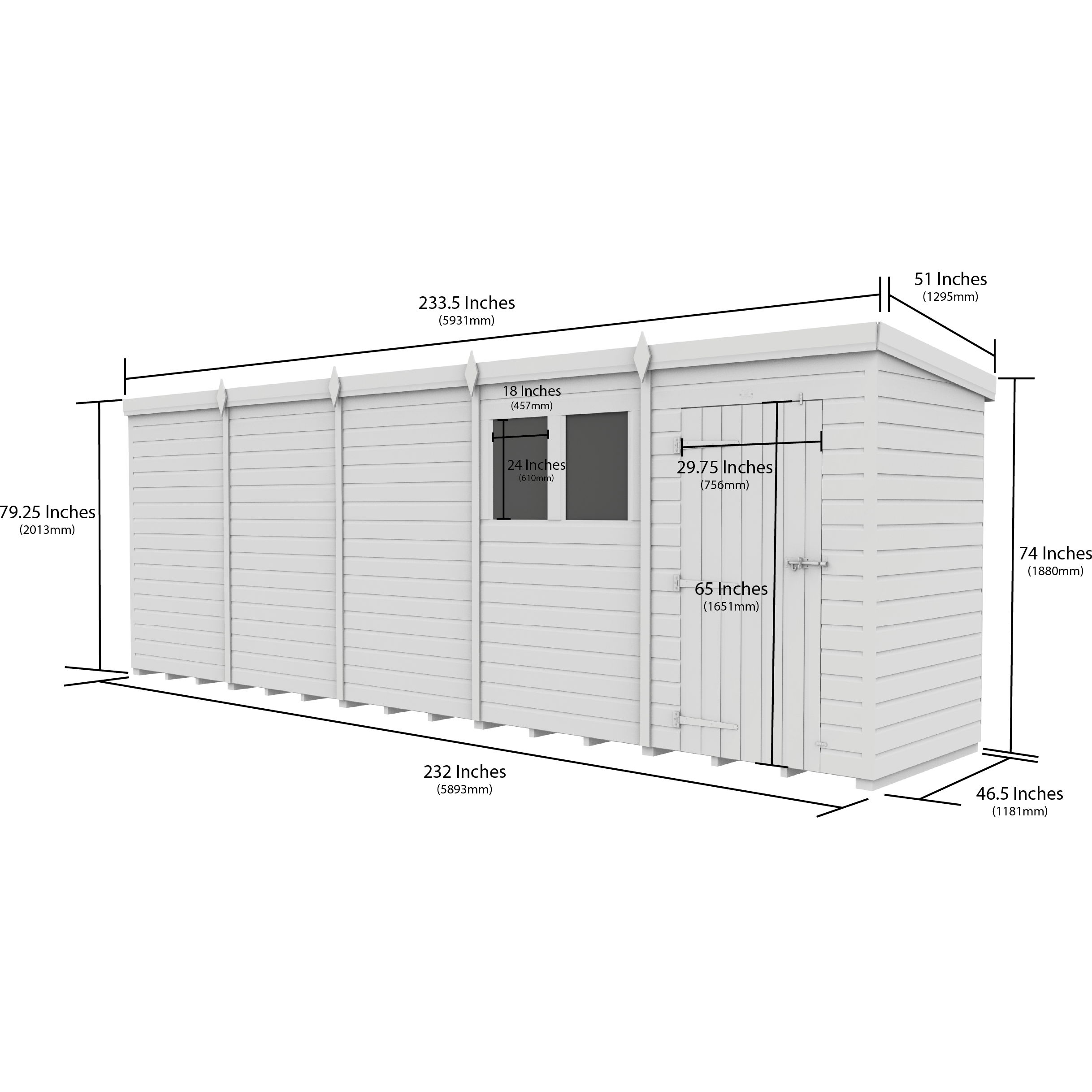 Total Sheds (20x4) Pressure Treated Pent Security Shed