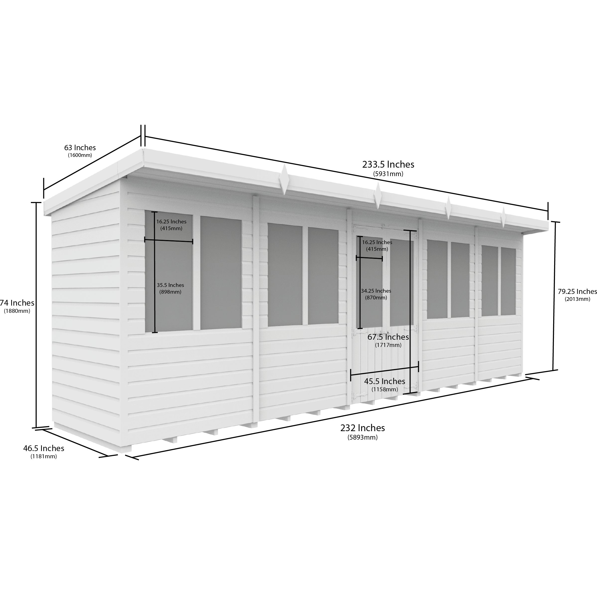 Total Sheds (20x4) Pressure Treated Pent Summerhouse