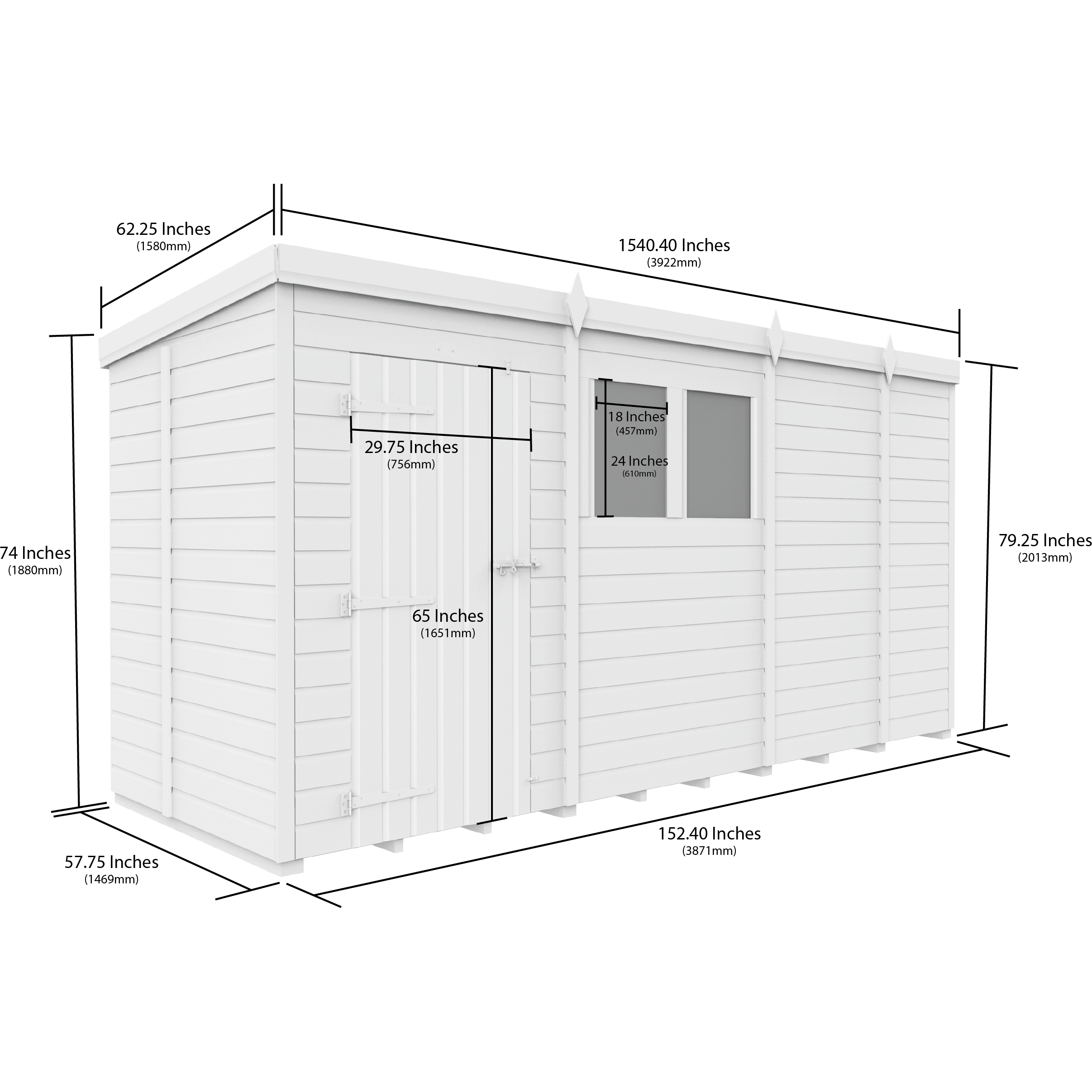 Total Sheds (13x5) Pressure Treated Pent Shed