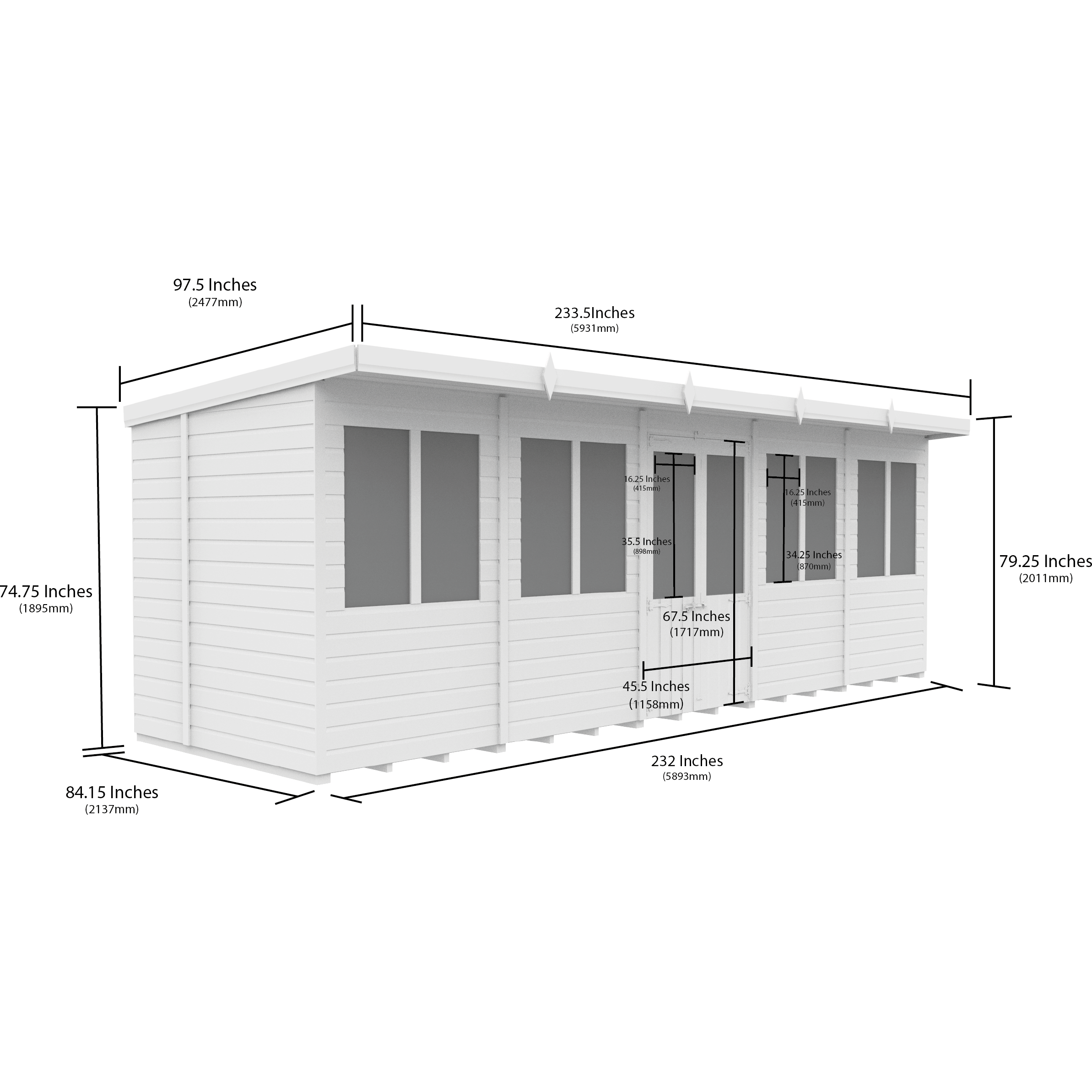 Total Sheds (20x7) Pressure Treated Pent Summerhouse