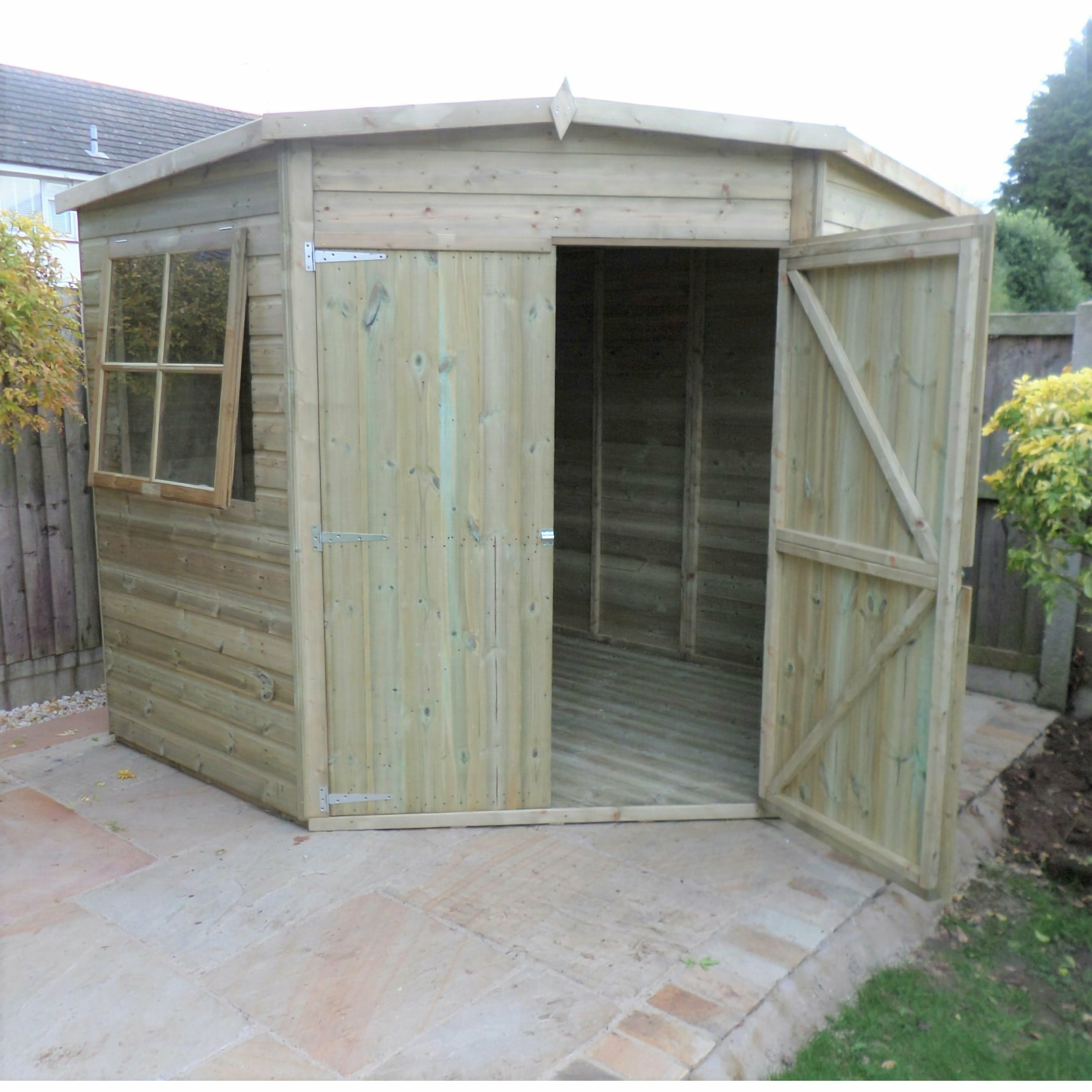 Shire Corner Shed Pressure Treated Shiplap Range Double Door (8x8) CNRS0808PSL-1AA 5060490130248 - Outside Store