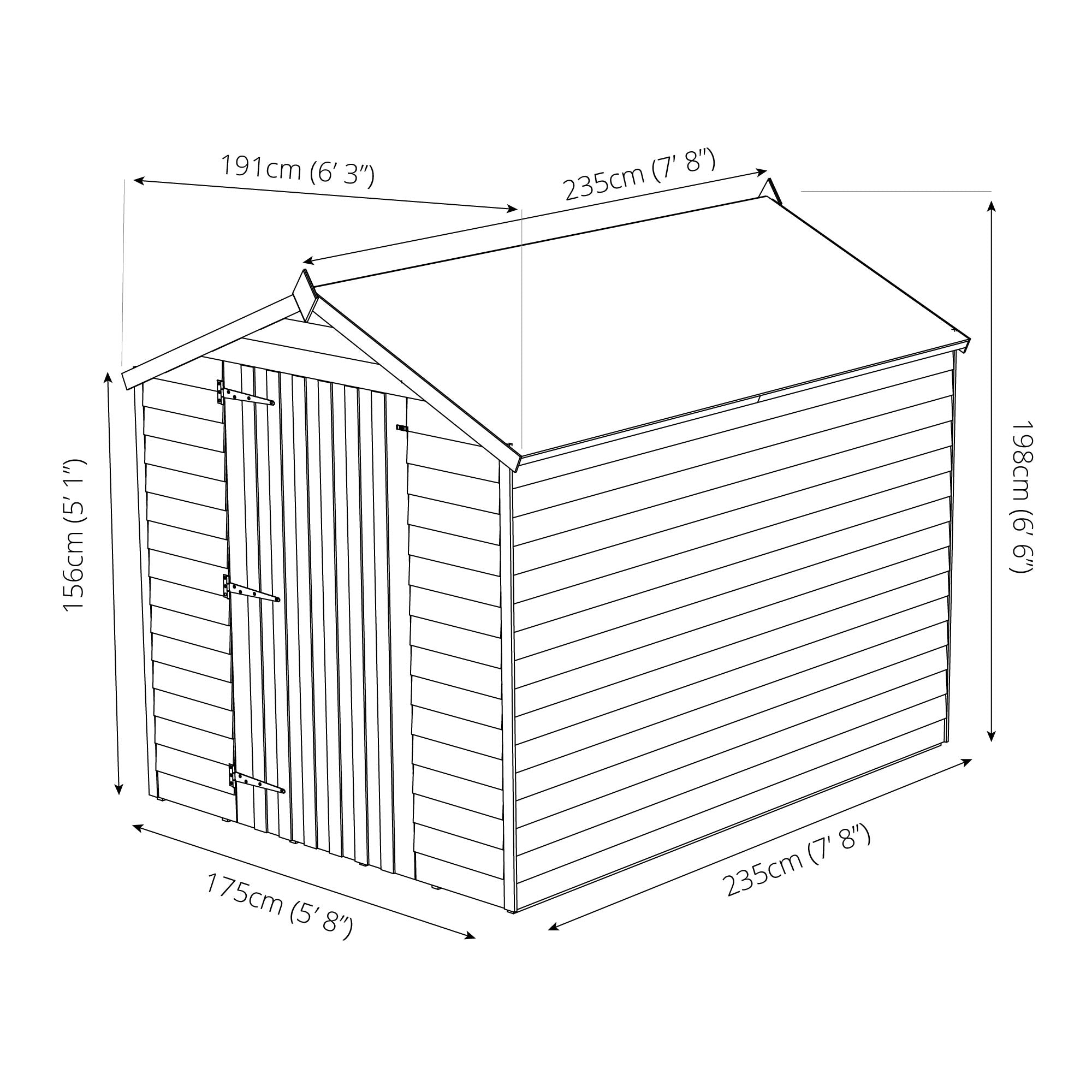 Mercia  Overlap Apex Shed - Single Door (8x6) (SI-001-001-0121 - EAN 5029442085463)