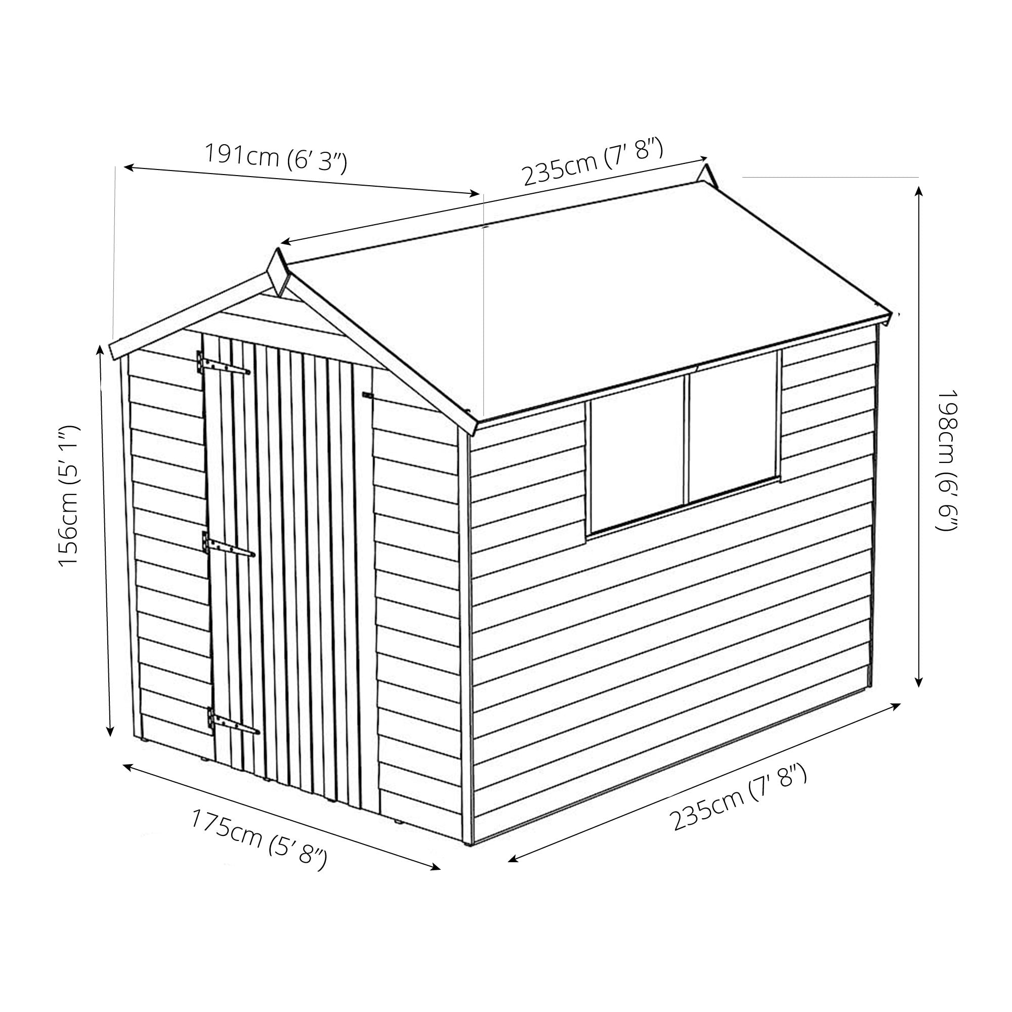 Mercia Overlap Apex Shed - Single Door (8x6) (SI-001-001-0121 - EAN 5029442085463)