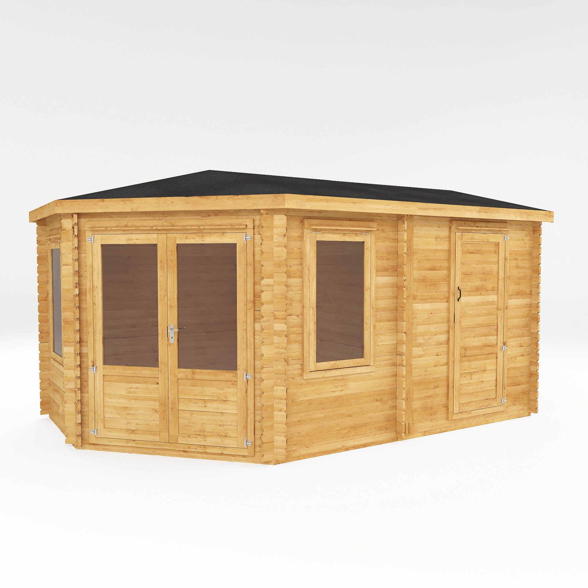 Mercia 44mm Corner Lodge Plus with Side Shed and Double Glazing (16x10) (5m x 3m) (SI-006-004-0082 - EAN 5029442005591)