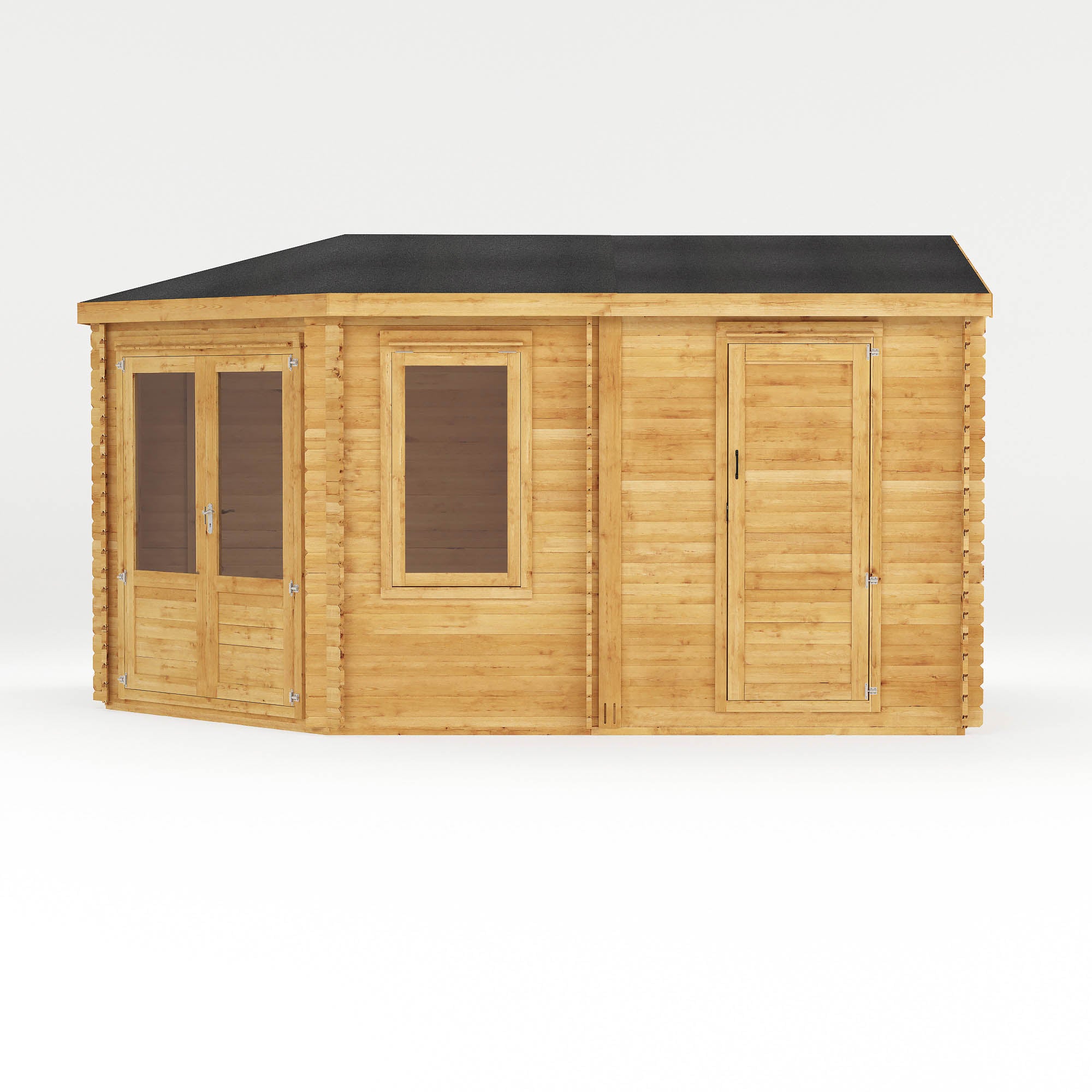 Mercia 44mm Corner Lodge Plus with Side Shed and Double Glazing (16x10) (5m x 3m) (SI-006-004-0082 - EAN 5029442005591)