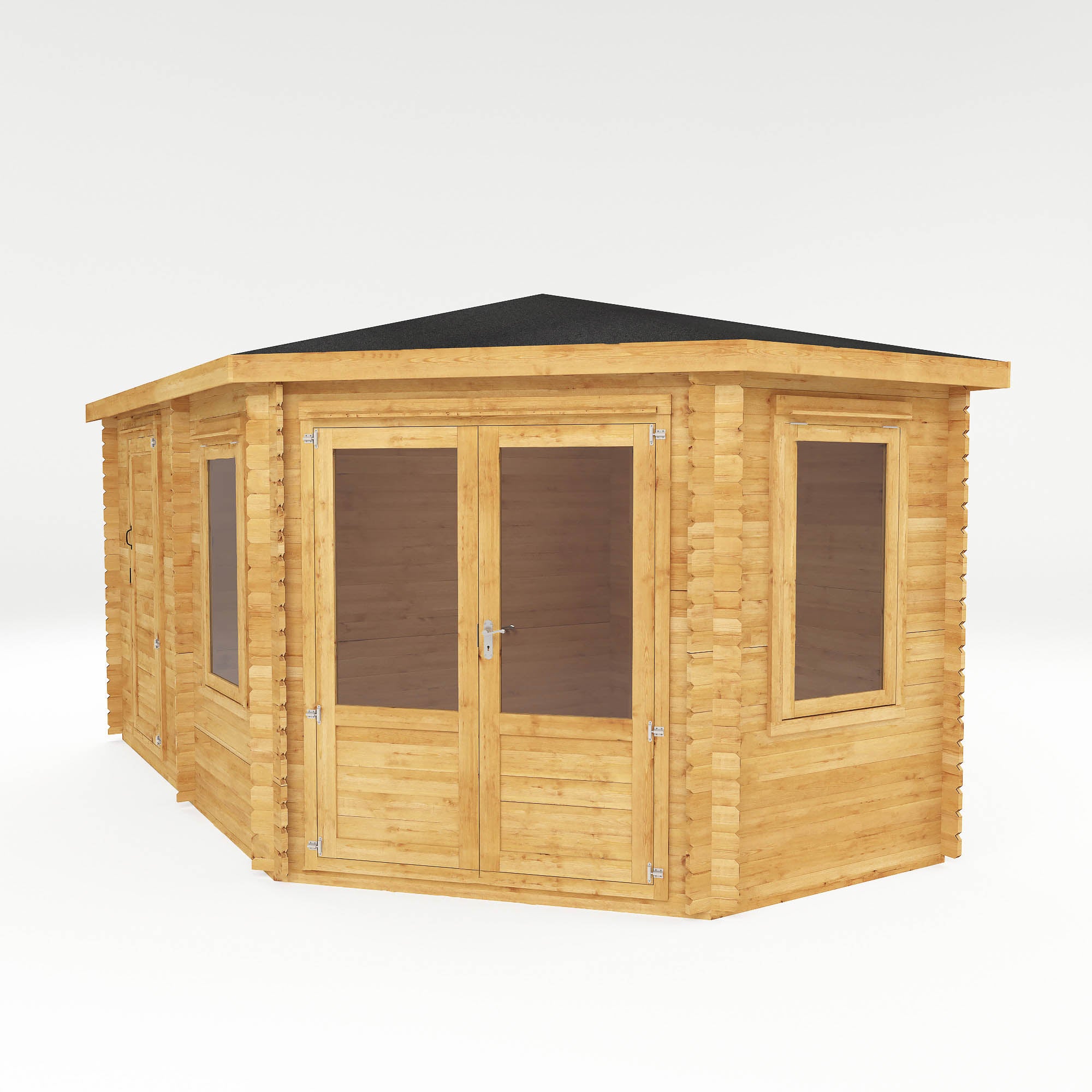 Mercia 44mm Corner Lodge Plus with Side Shed and Double Glazing (16x10) (5m x 3m) (SI-006-004-0082 - EAN 5029442005591)