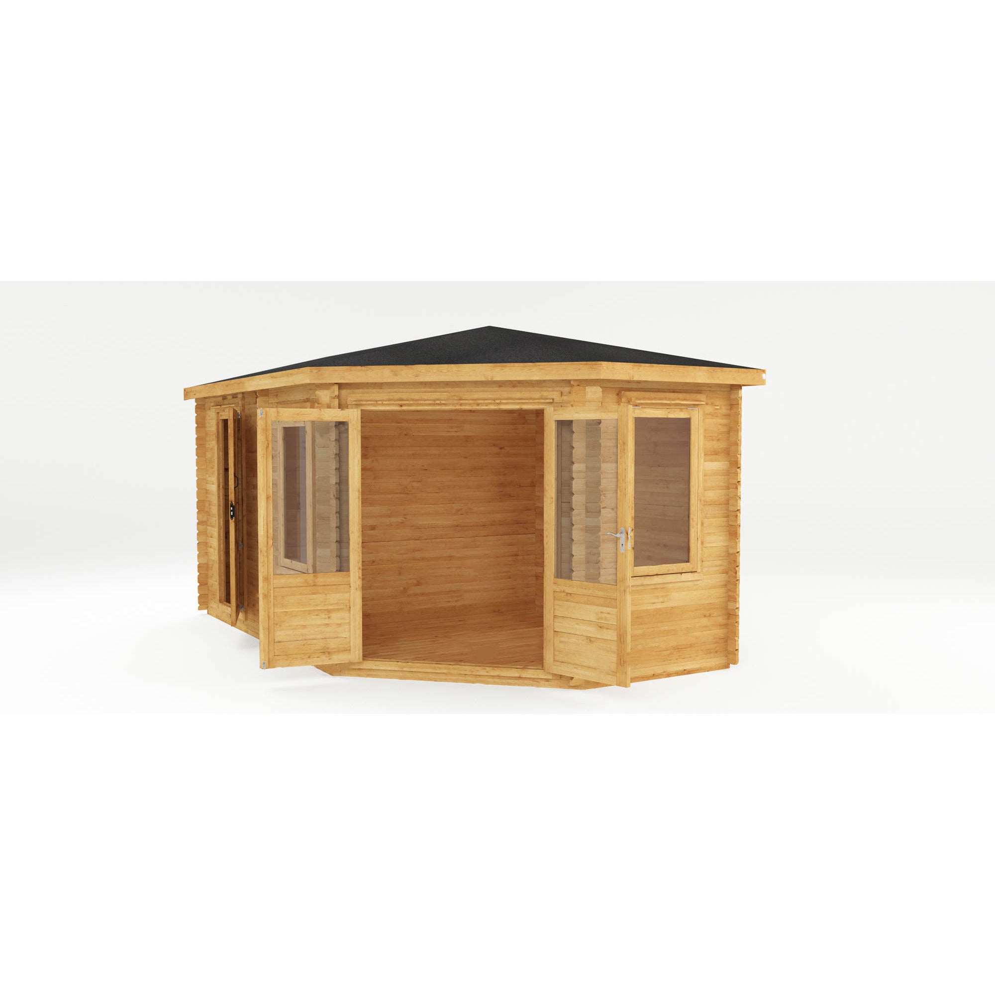 Mercia 44mm Corner Lodge Plus with Side Shed and Double Glazing (16x10) (5m x 3m) (SI-006-004-0082 - EAN 5029442005591)