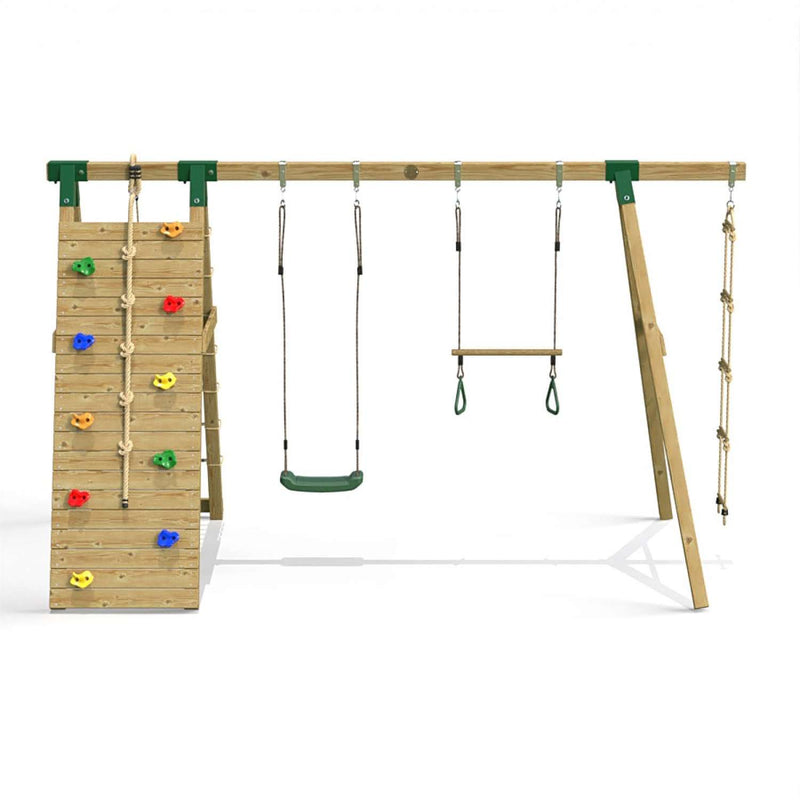Little Rascals Double Swing Set Climbing Wall/Net, Swing Seat, Trapeze Bar & Rope Ladder
