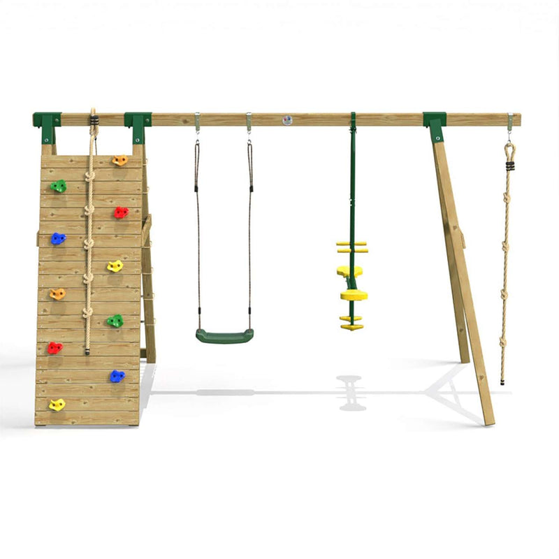 Little Rascals Double Swing Set with Climbing Wall/Net, Swing Seat, Glider & Climbing Rope