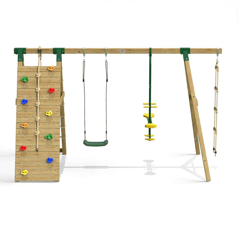 Little Rascals Double Swing Set with Climbing Wall/Net, Swing Seat, Glider & Rope Ladder