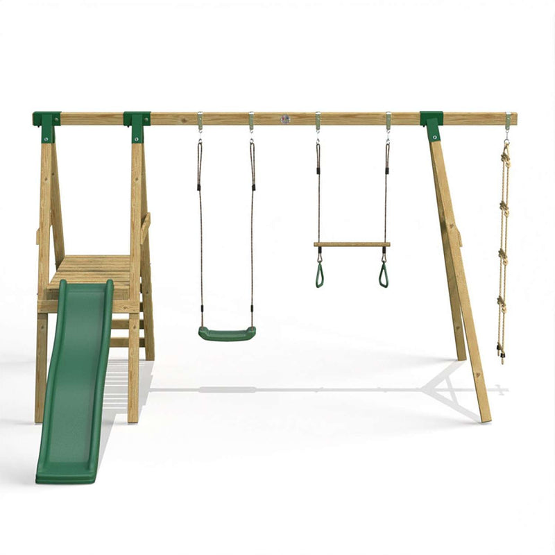 Little Rascals Double Swing Set with Slide, Swing Seat, Trapeze Bar & Rope Ladder