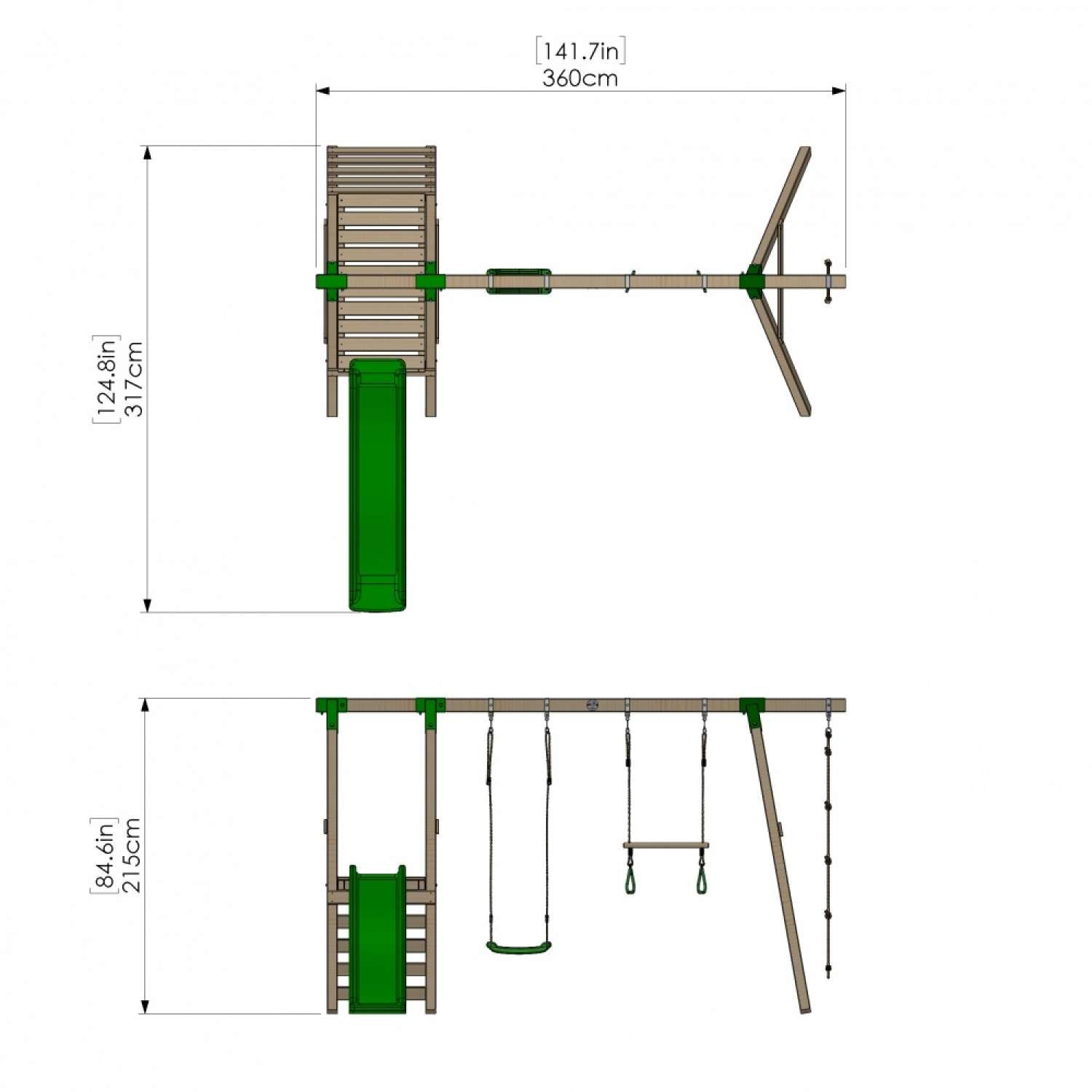 Little Rascals Double Swing Set with Slide, Swing Seat, Trapeze Bar & Rope Ladder