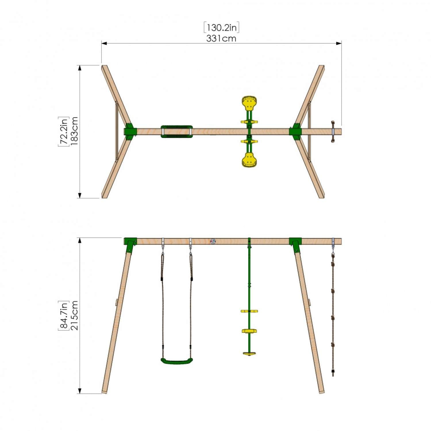 Little Rascals Double Swing Set with Swing Seat Glider & Rope Ladder