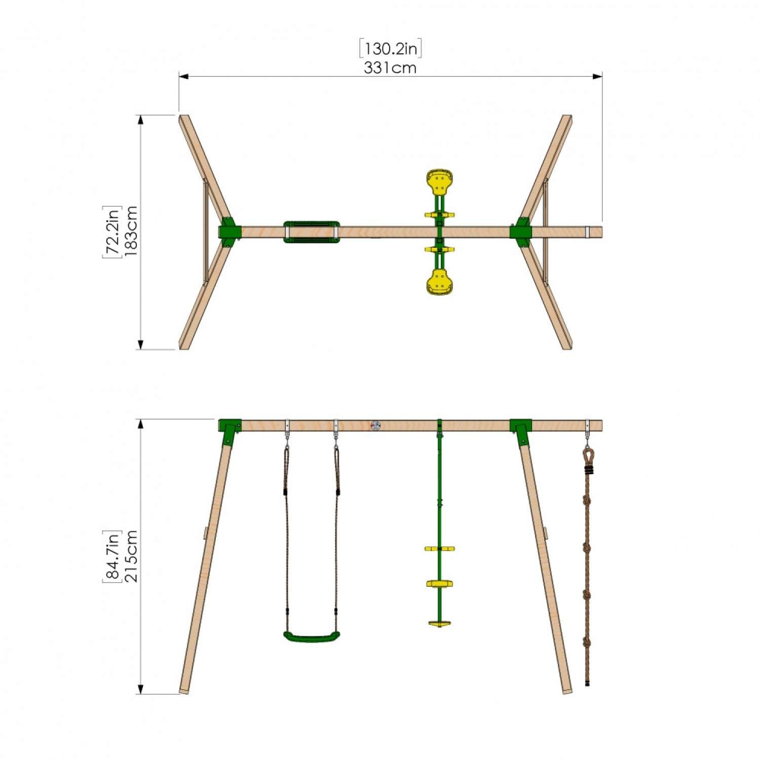 Little Rascals Double Swing Set with Swing Seat, Glider & Climbing Rope