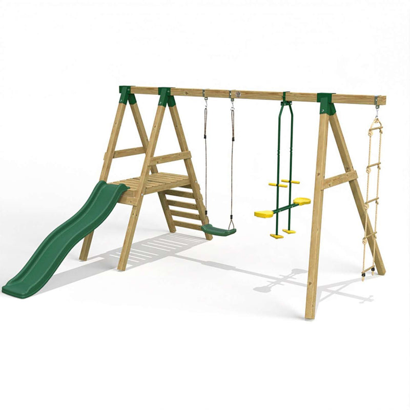 Little Rascals Double Swing Set with Swing Seat, Glider & Rope Ladder