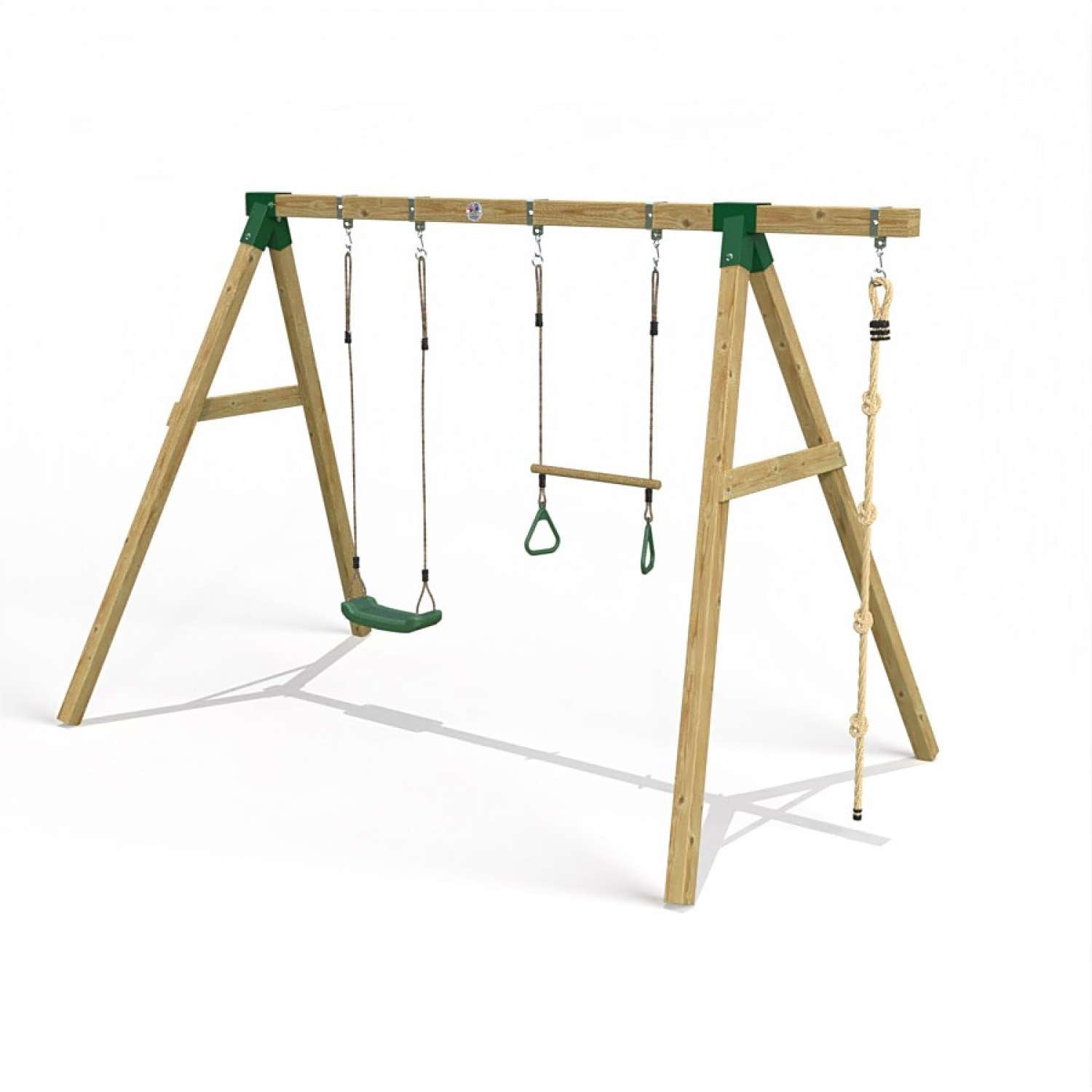 Little Rascals Double Swing Set with Swing Seat, Trapeze Bar & Climbing Rope