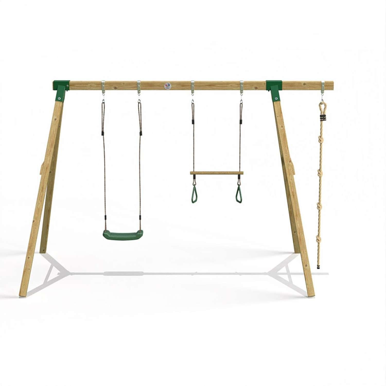 Little Rascals Double Swing Set with Swing Seat, Trapeze Bar & Climbing Rope