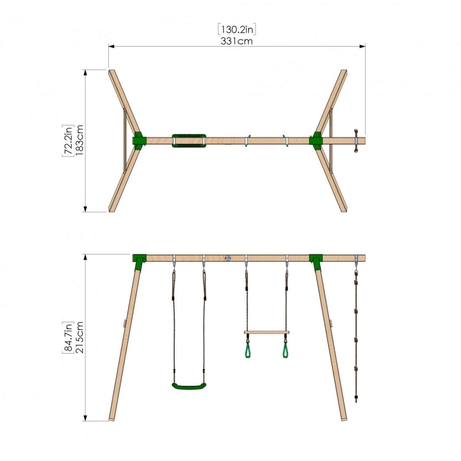 Little Rascals Double Swing Set with Swing Seat, Trapeze Bar & Rope Ladder