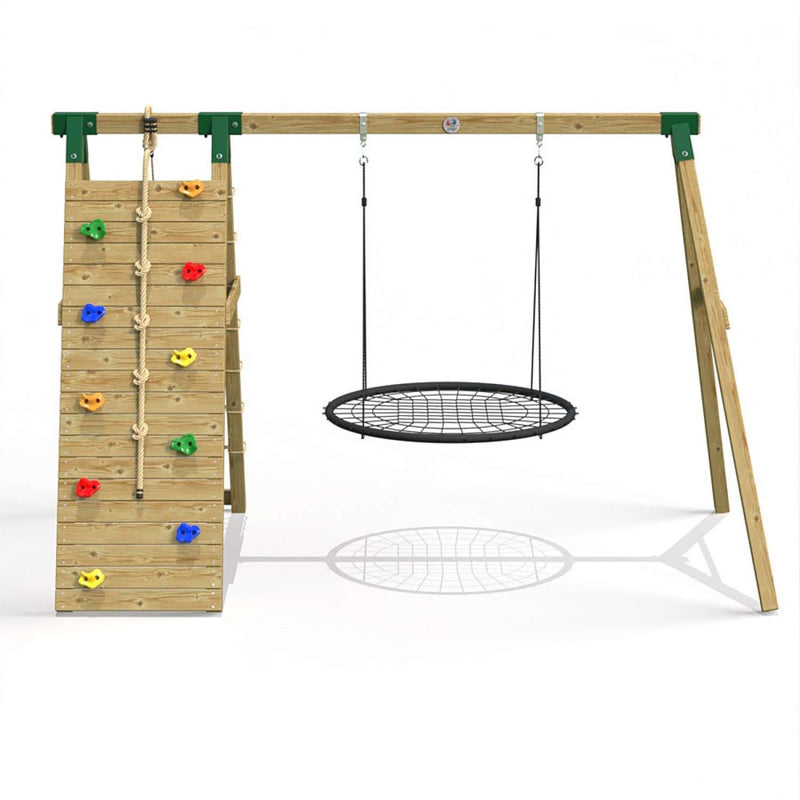 Little Rascals Single Swing set with Climbing Wall/Net & Nest Swing