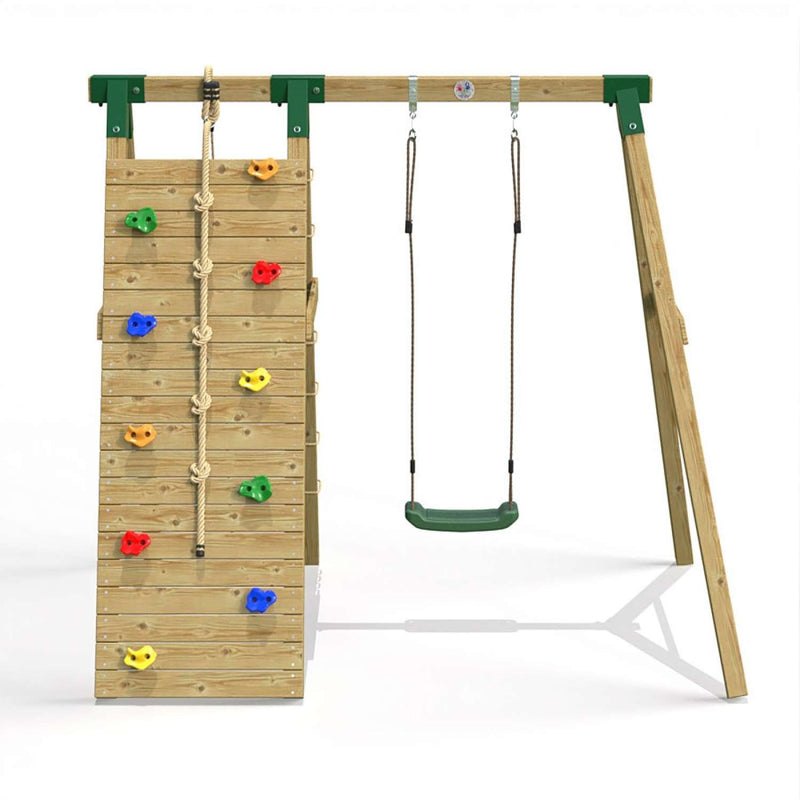 Little Rascals Single Swing Set with Climbing Wall/Net & Swing Seat