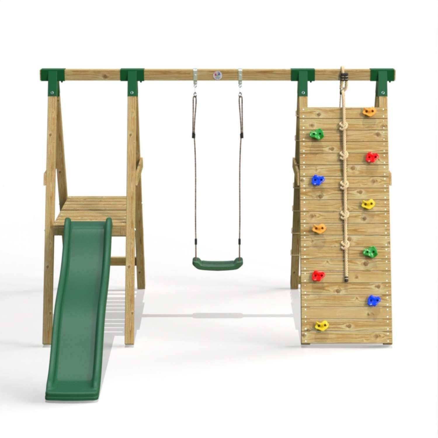 Little Rascals Single Swing Set with Slide, Climbing Wall/Net & Swing Seat