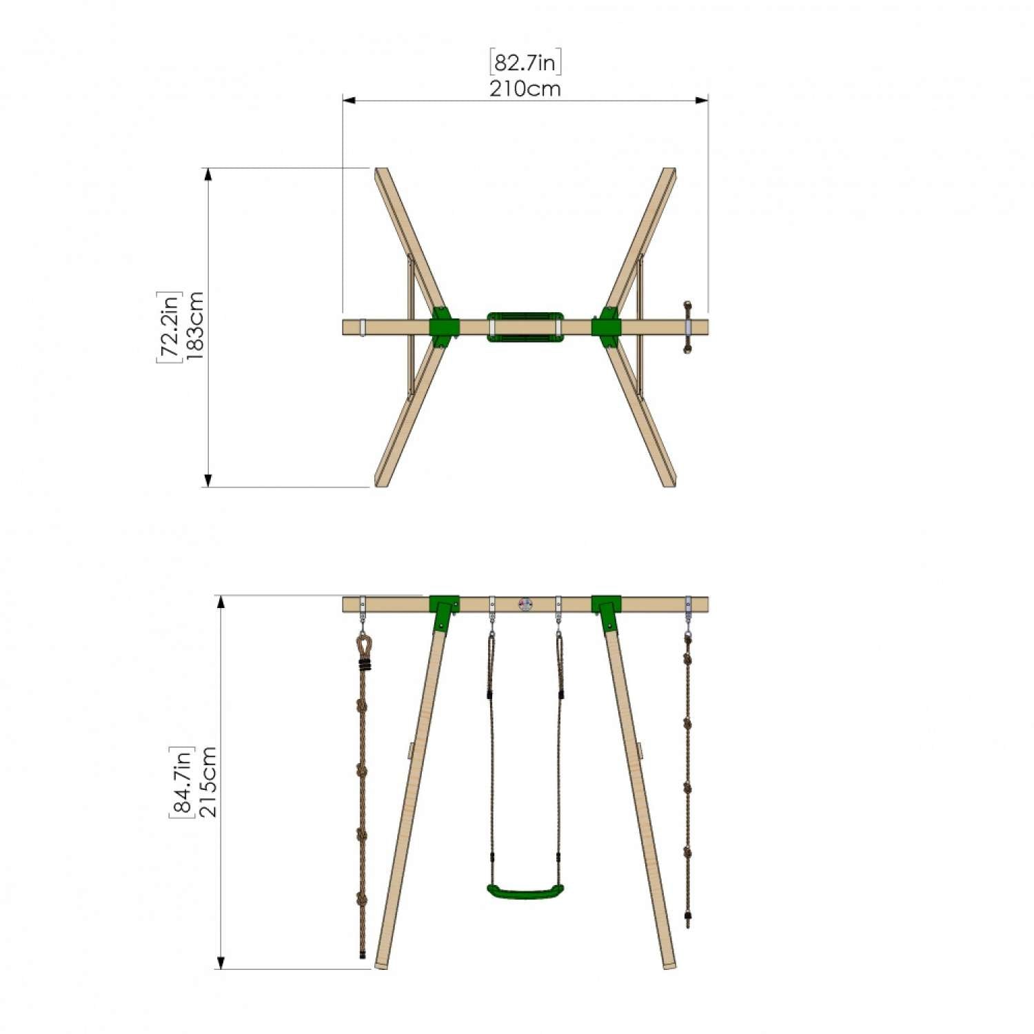 Little Rascals Single Swing Set with Swing Seat, Climbing Rope & Rope Ladder