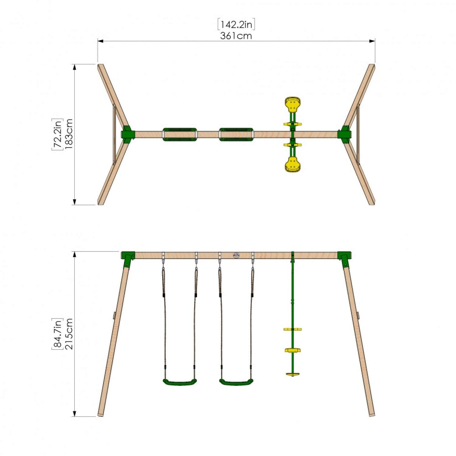 Little Rascals Triple Swing Set with 2 Swing Seats & Glider