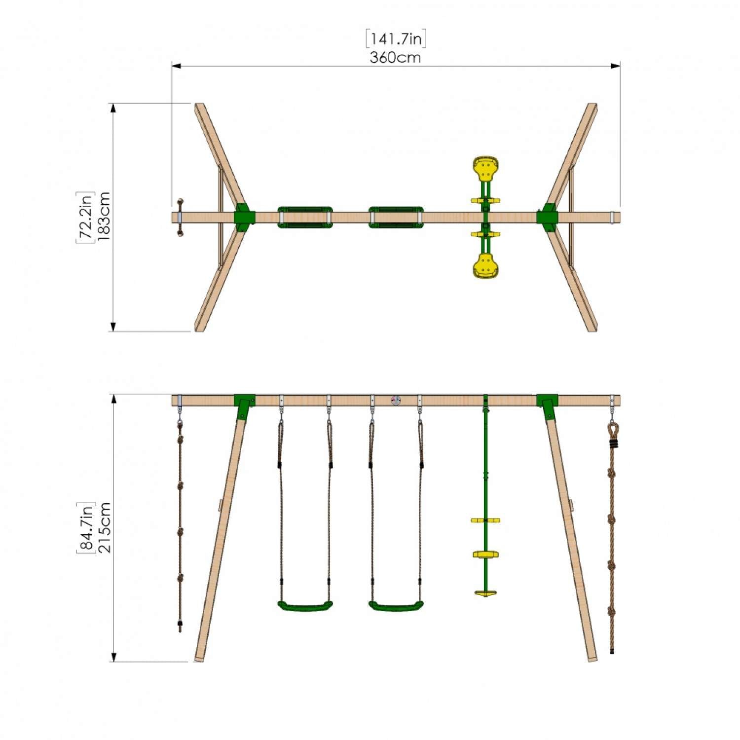 Little Rascals Triple Swing Set with 2 Swing Seats, Glider, Climbing Rope & Rope Ladder