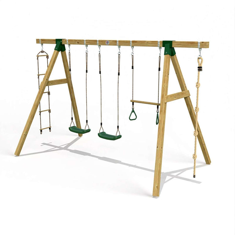 Little Rascals Triple Swing Set with 2 Swing Seats, Trapeze Bar, Climbing Rope & Rope Ladder