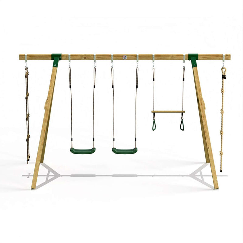 Little Rascals Triple Swing Set with 2 Swing Seats, Trapeze Bar, Climbing Rope & Rope Ladder