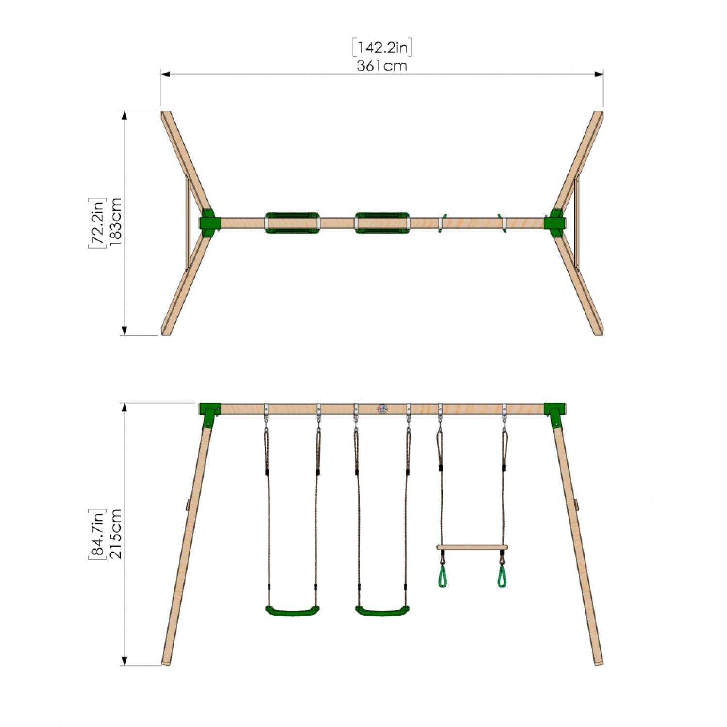 Little Rascals Triple Swing Set with 2 Swing Sets & Trapeze Bar