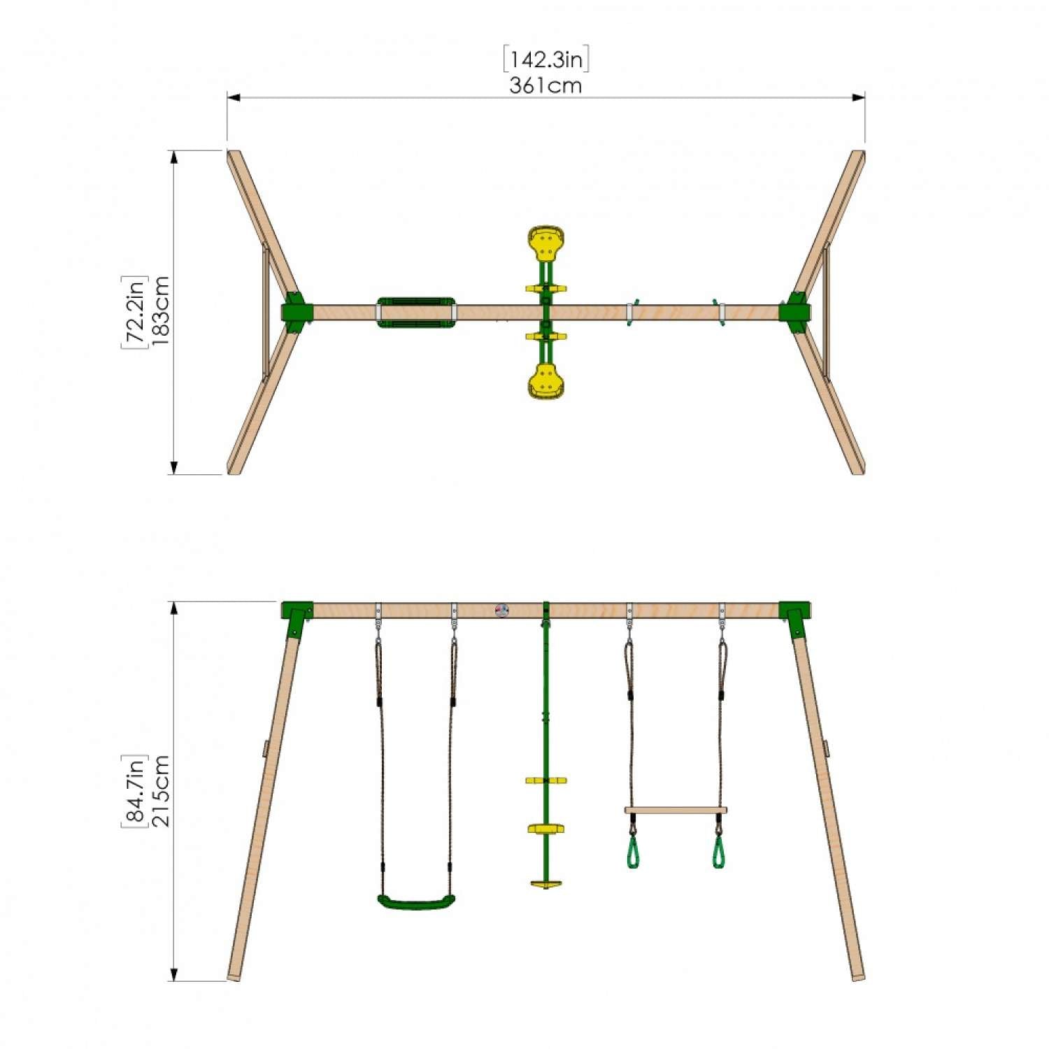 Little Rascals Triple Swing Set with Swing Seat, Glider & Trapeze Bar