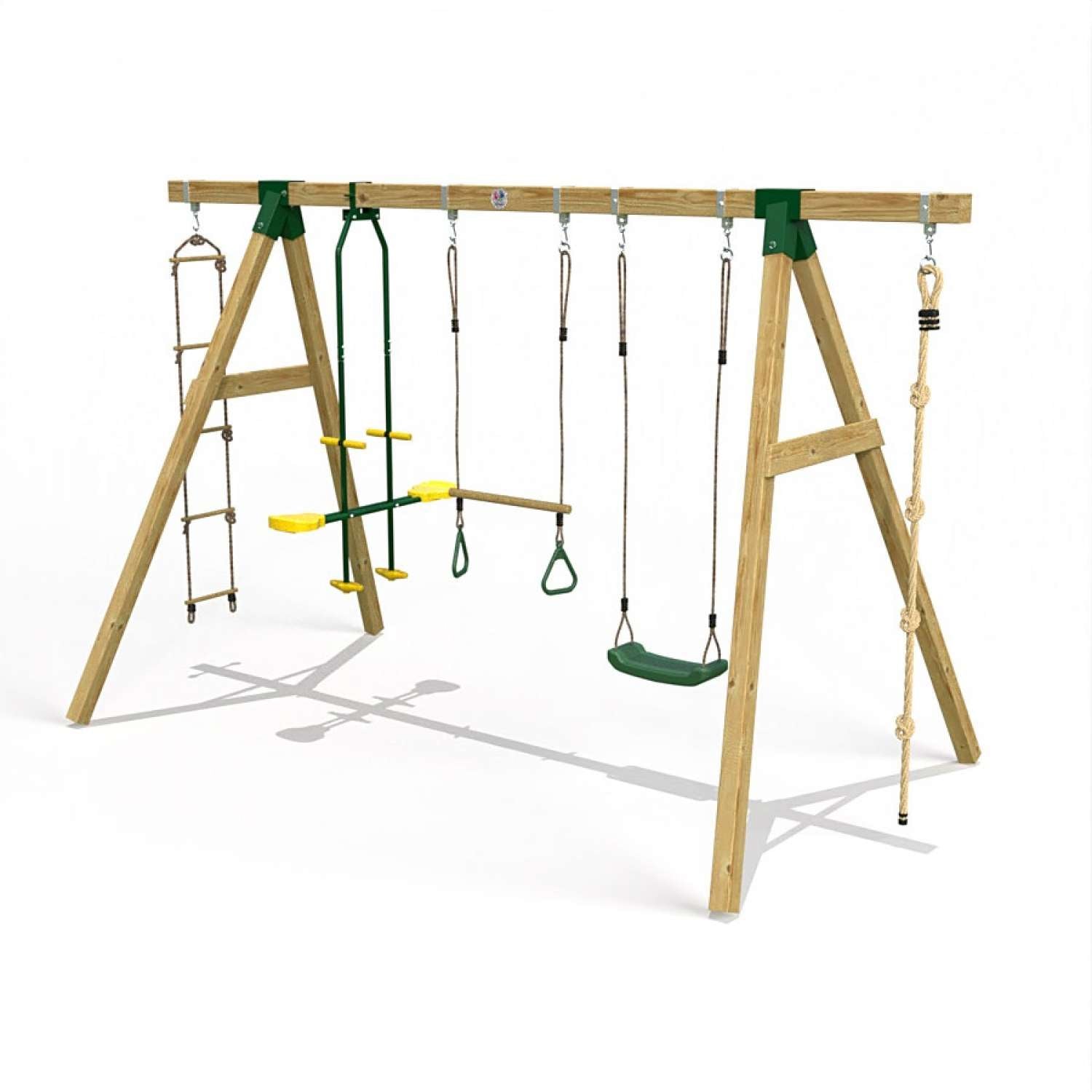 Little Rascals Triple Swing Set with Swing Seat, Trapeze Bar, Glider, Climbing Rope & Rope Ladder