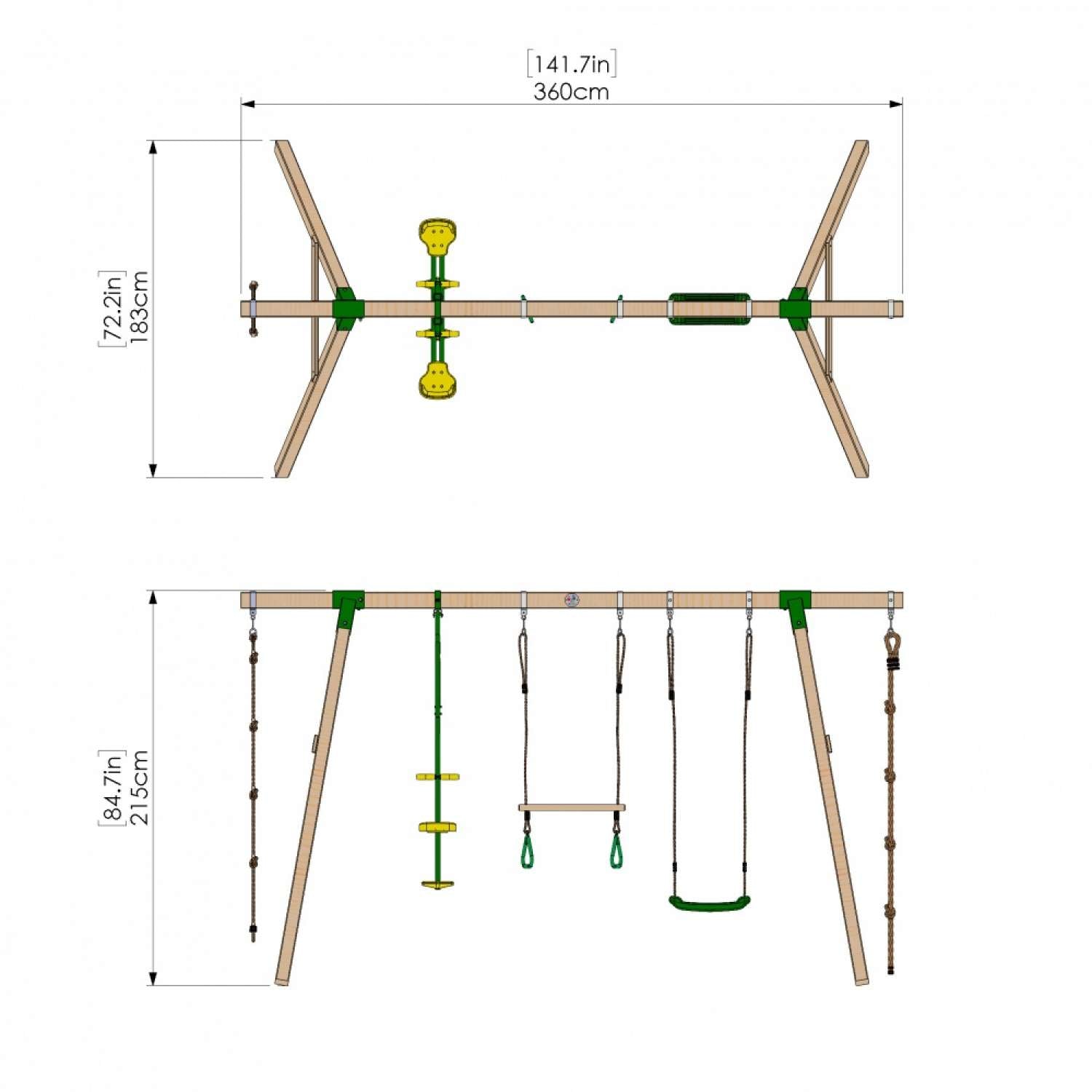 Little Rascals Triple Swing Set with Swing Seat, Trapeze Bar, Glider, Climbing Rope & Rope Ladder