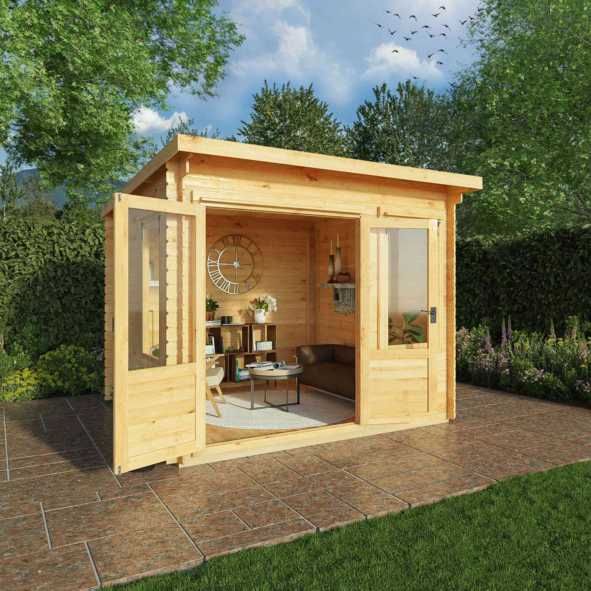 Mercia 19mm Pent Log Cabin (10x10) (3m x 3m) (SI-006-001-0038 EAN 5029442014630)