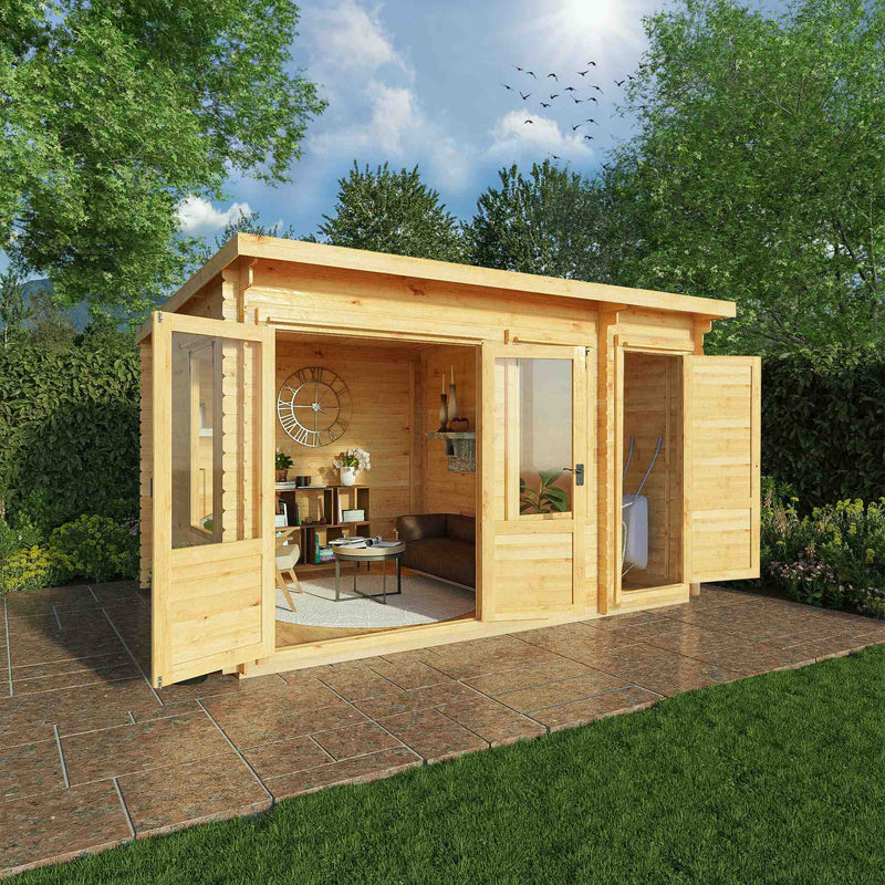 Mercia 19mm Pent Log Cabin With Side Shed (13x10) (4.1m x 3m) (SI-006-001-0039 EAN 5029442014647)