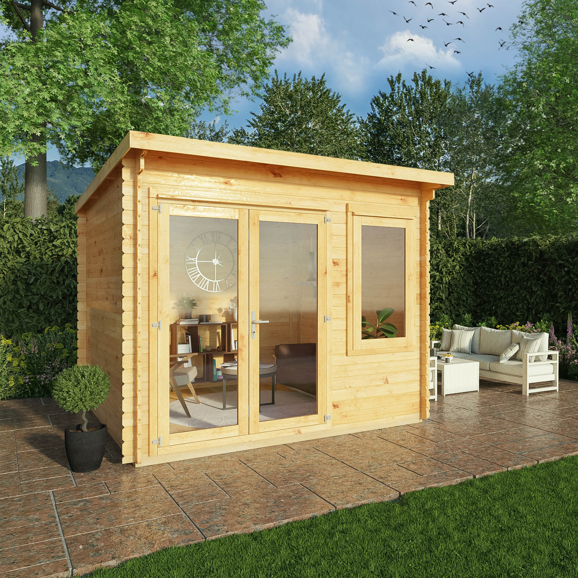 Mercia 28mm Elite Pent Log Cabin (10x10) (3m x 3m) (SI-006-002-0065 EAN 5029442014869)