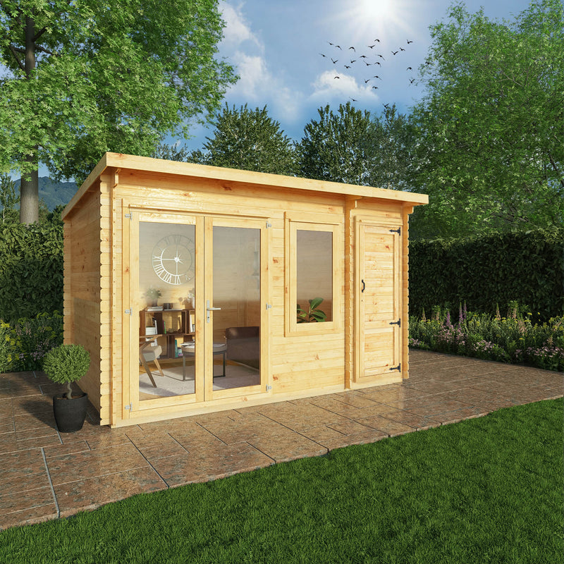 Mercia 28mm Elite Pent Log Cabin With Side Shed (13x10) (4.1m x 3m) (SI-006-002-0071 EAN 5029442019178)