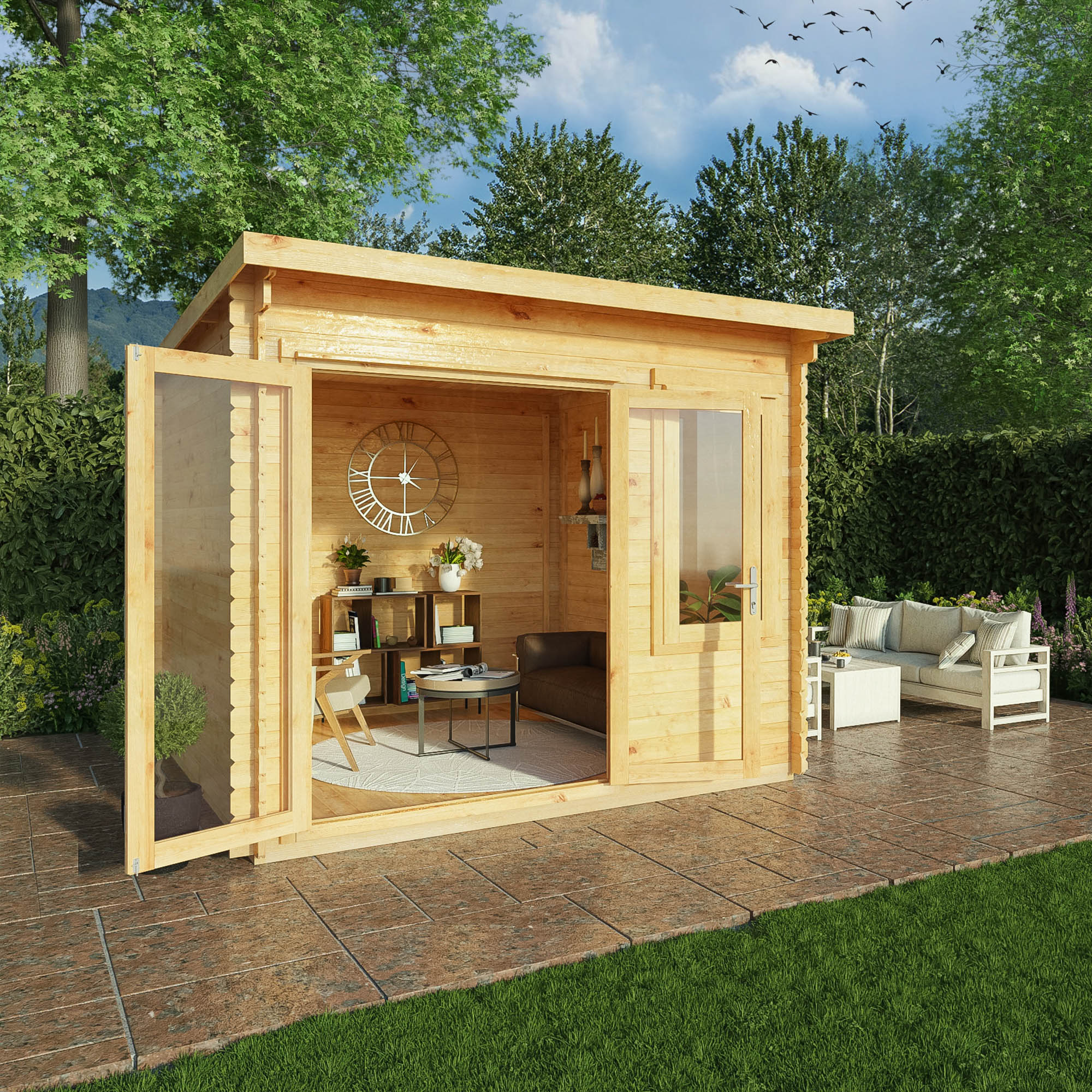 Mercia 28mm Elite Pent Log Cabin (10x10) (3m x 3m) (SI-006-002-0065 EAN 5029442014869)