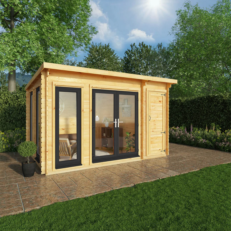 Mercia 44mm Studio Pent Log Cabin With Side Shed (13x10) (4.1m x 3m) (SI-006-040-0003 EAN 5029442018904)