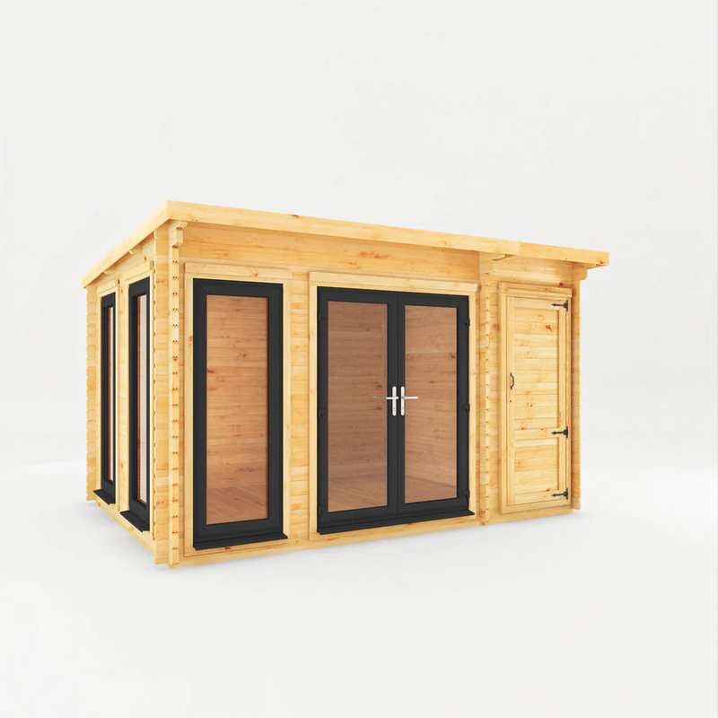 Mercia 44mm Studio Pent Log Cabin With Side Shed (13x10) (4.1m x 3m) (SI-006-040-0003 EAN 5029442018904)