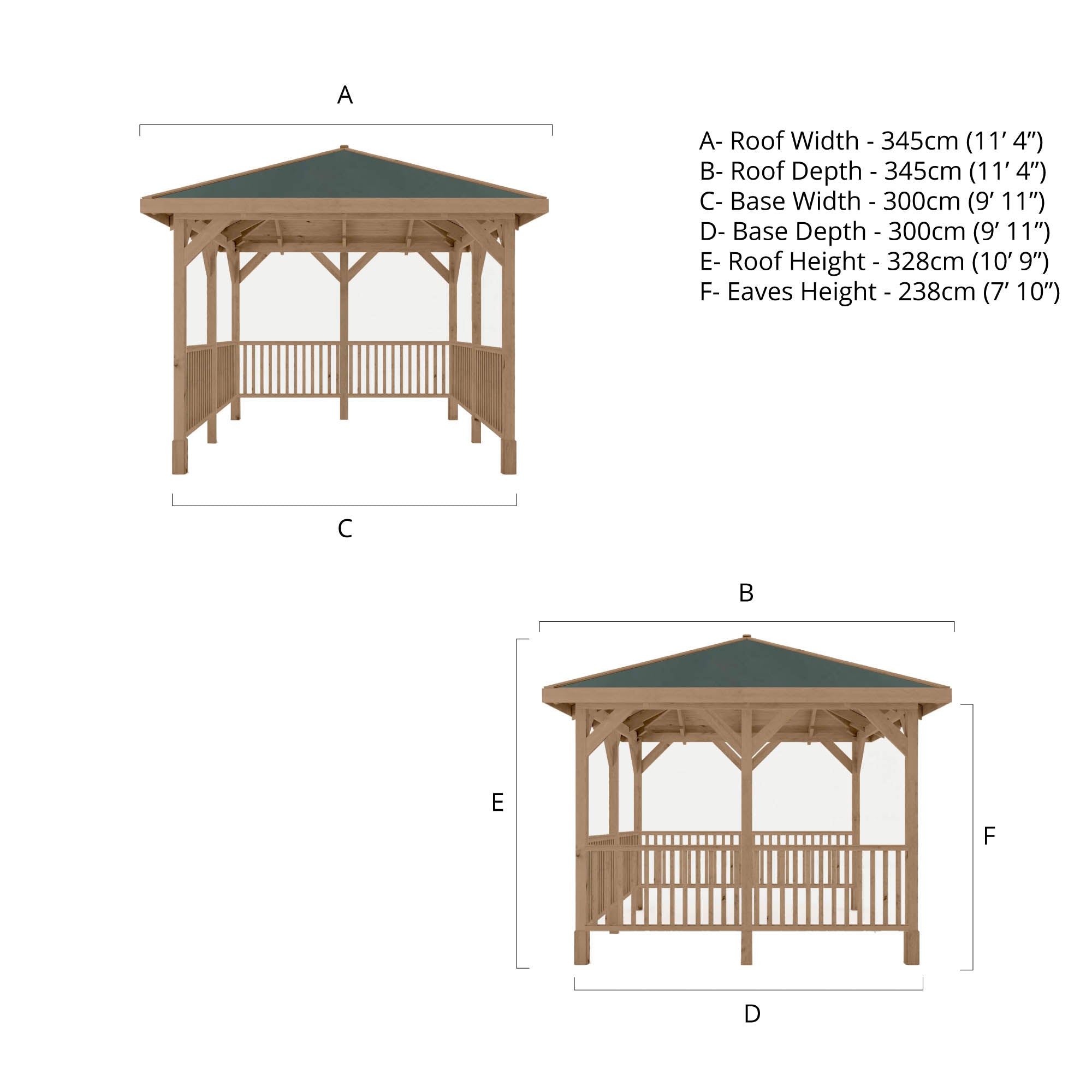 Mercia Sutton Gazebo with Framed Rails (3m x 3m) (SI-012-002-0010 - EAN 5029442020013)