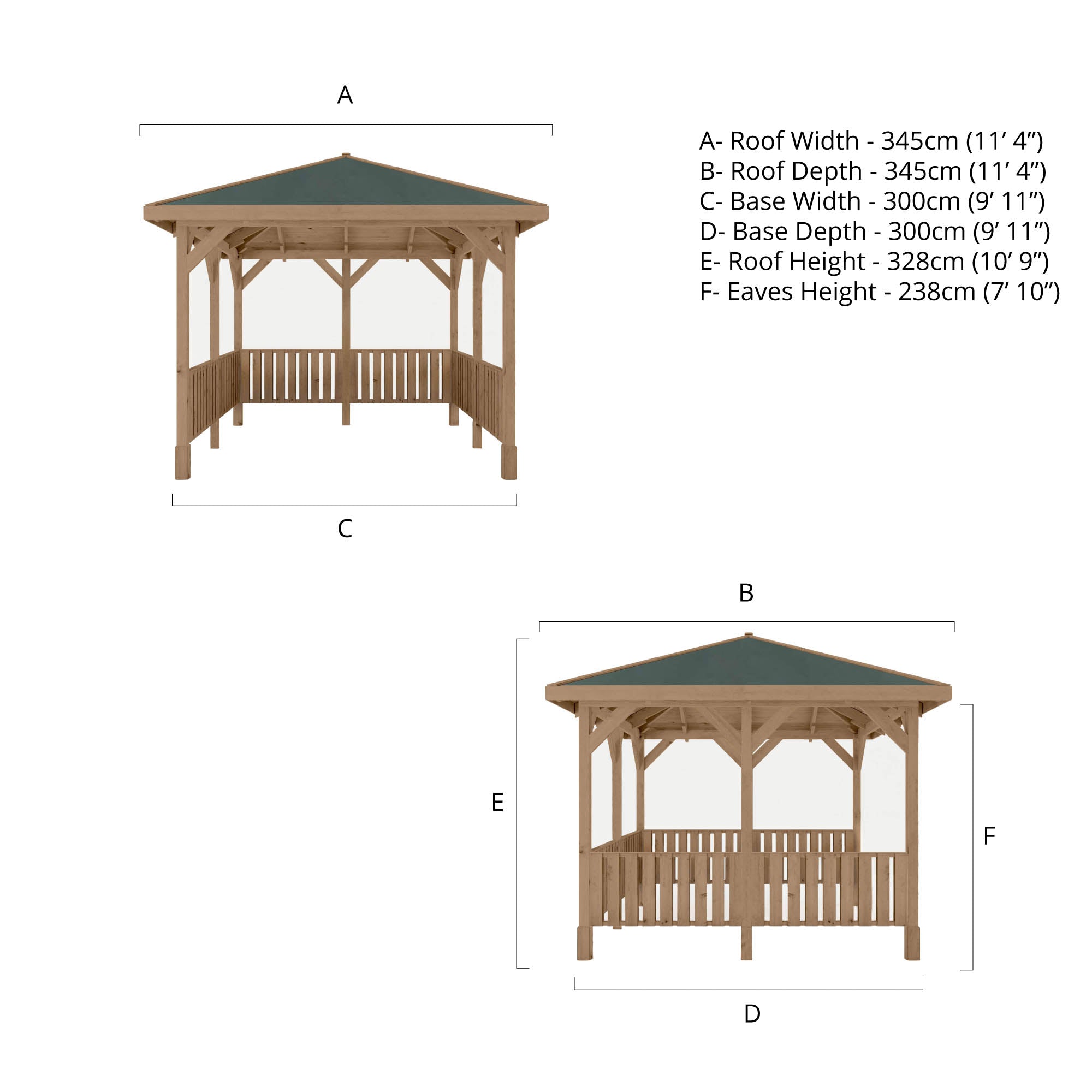 Mercia Thorpe Gazebo With Vertical Rails (3m x 3m) (SI-012-002-0011 - EAN 5029442020020)