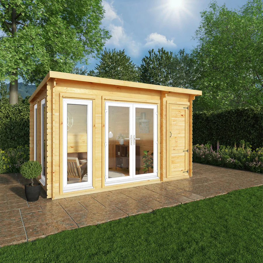 Mercia 44mm Studio Pent Log Cabin With Side Shed (13x10) (4.1m x 3m) (SI-006-041-0003 EAN 5029442018881)