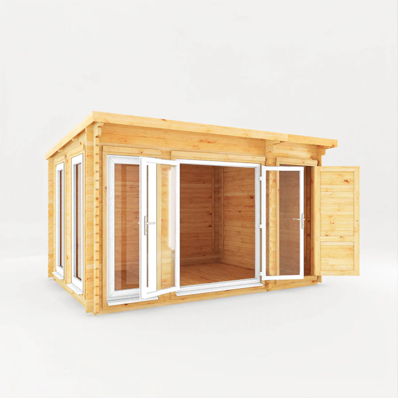 Mercia 44mm Studio Pent Log Cabin With Side Shed (13x10) (4.1m x 3m) (SI-006-041-0003 EAN 5029442018881)