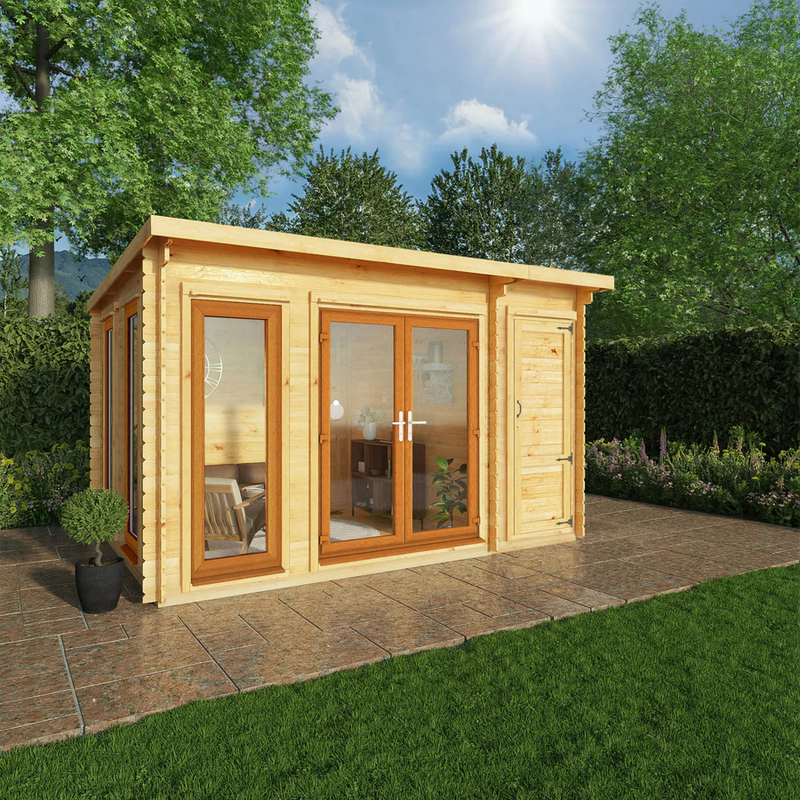 Mercia 44mm Studio Pent Log Cabin With Side Shed (13x10) (4.1m x 3m) (SI-006-042-0003 EAN 5029442018898)