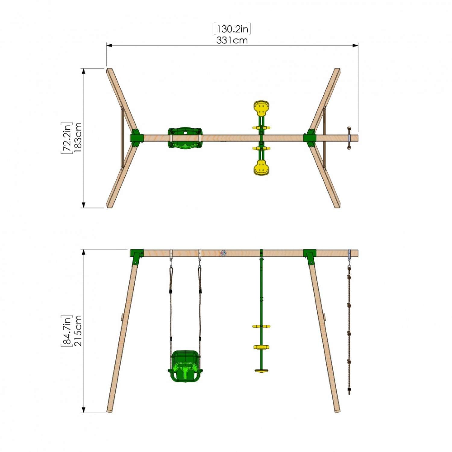 Little Rascals Double Swing Set with 3 in 1 Baby Seat, Glider & Rope Ladder