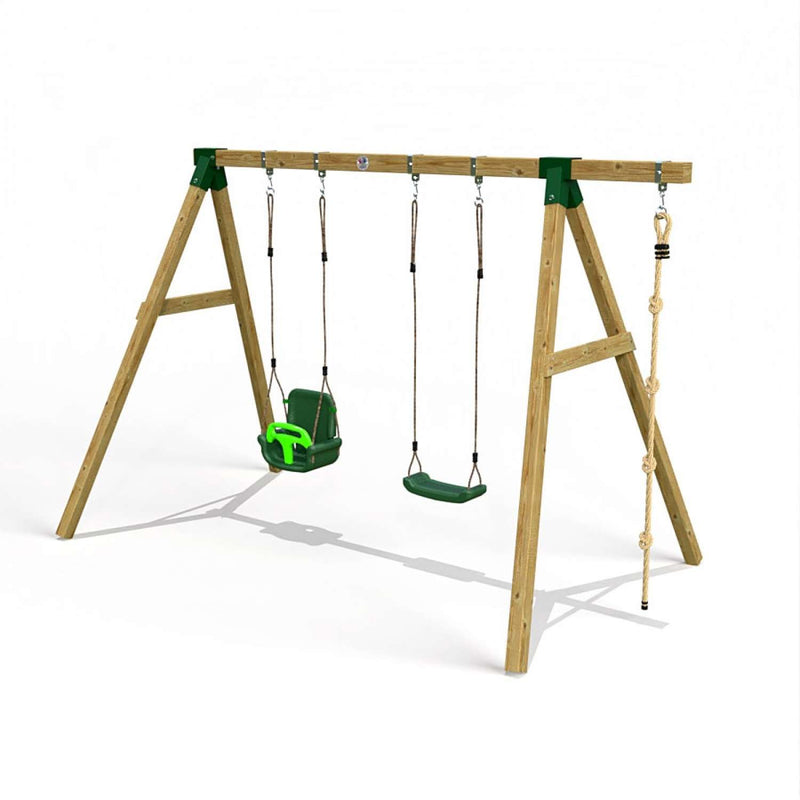 Little Rascals Double Swing Set with 3 in 1 Baby Seat, Swing Seat & Climbing Rope