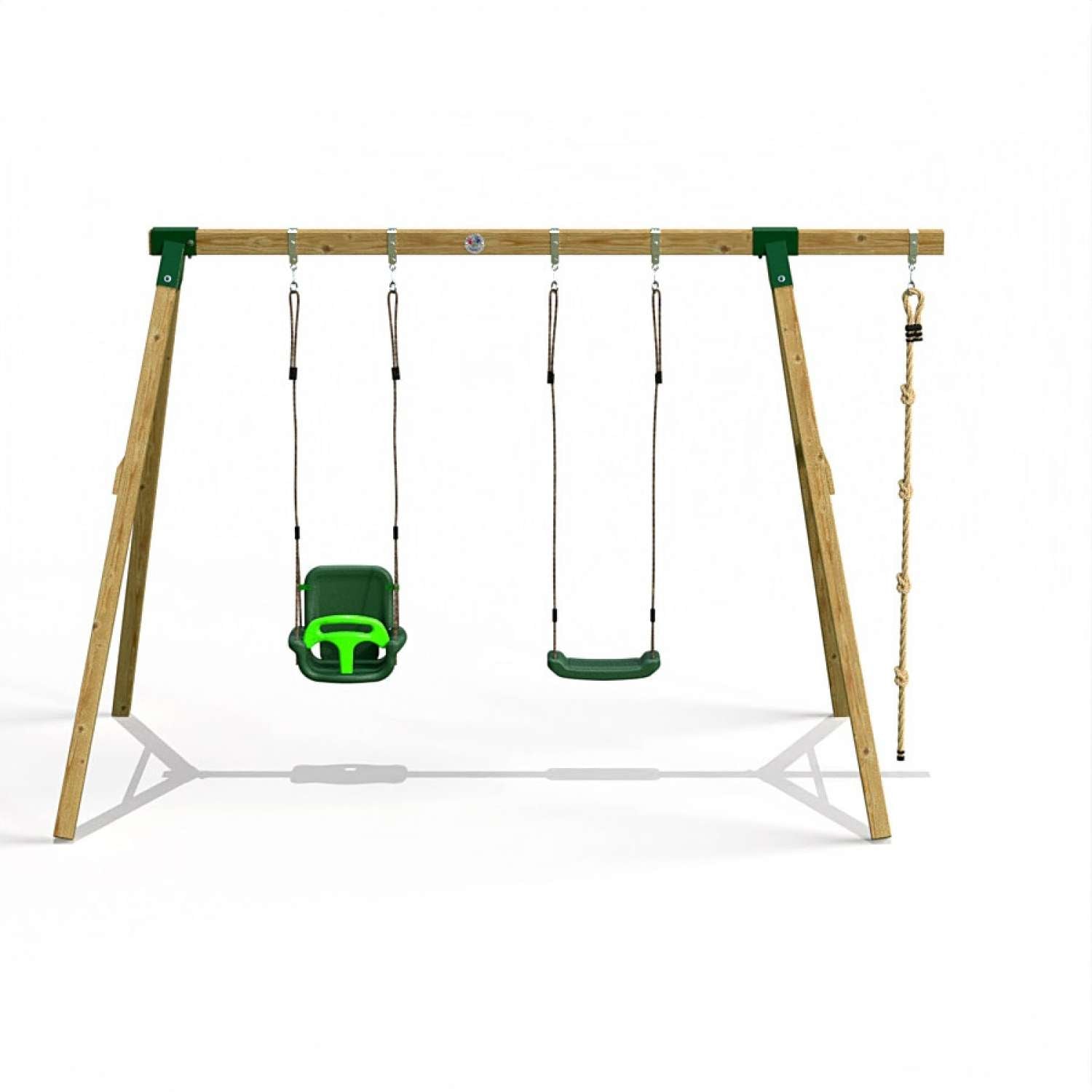 Little Rascals Double Swing Set with 3 in 1 Baby Seat, Swing Seat & Climbing Rope