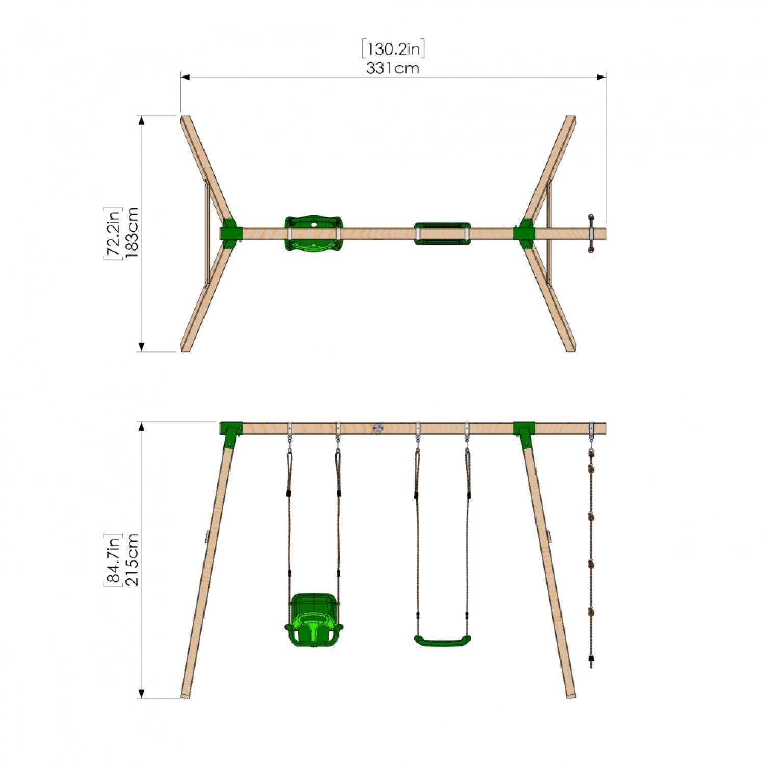 Little Rascals Double Swing Set with 3 in 1 Baby Seat, Swing Set & Rope Ladder